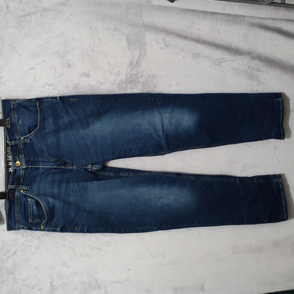 Devil Dog Men's 34x32 Dark Wash Slim Straight Fit Stretch Denim Jeans Everyday